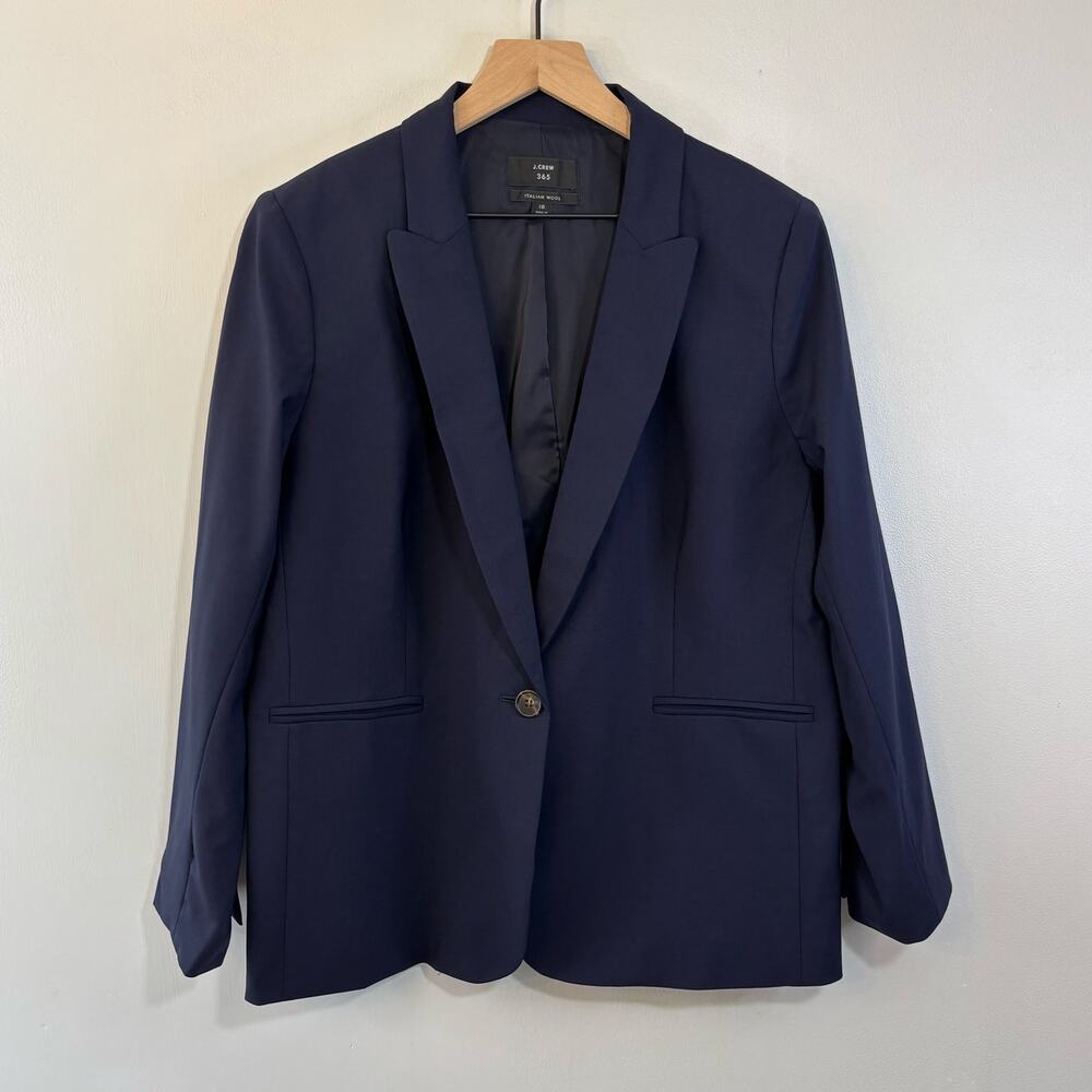 J. Crew 365 Women's Italian Wool Navy One Button Parke Blazer Size 18